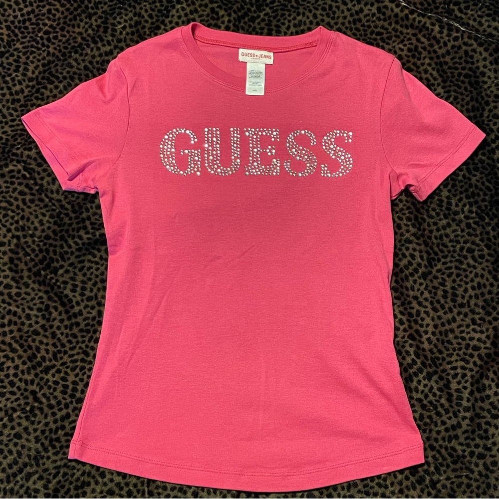 Y2K Guess Fuchsia Tee with Sparkling Logo